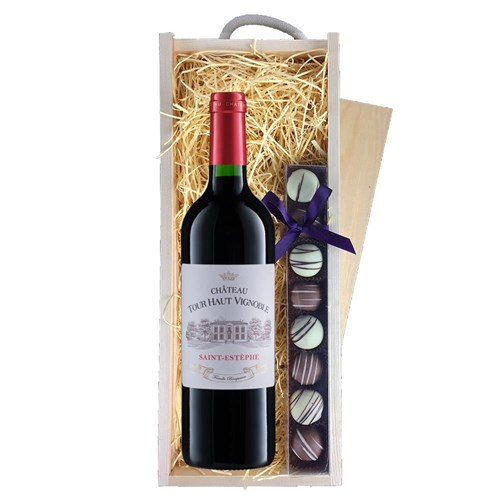 Chateau Tour Haut Vignoble Bordeaux 75cl Red Wine & Truffles, Wooden Box